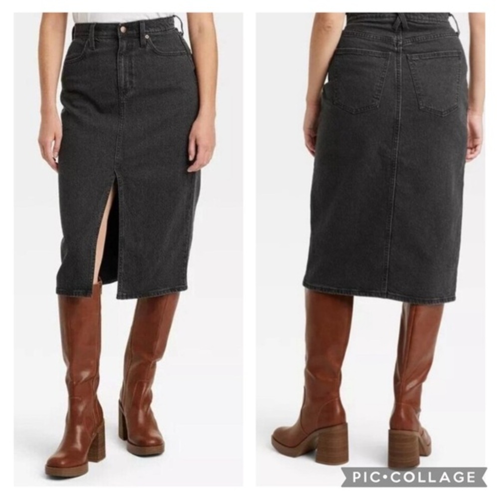 Universal Thread High Rise Front Slit Midi Skirt Black Sz 6